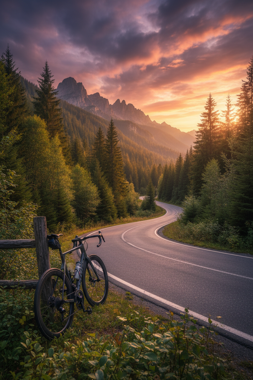 Route de montagne avec vélo - portrait